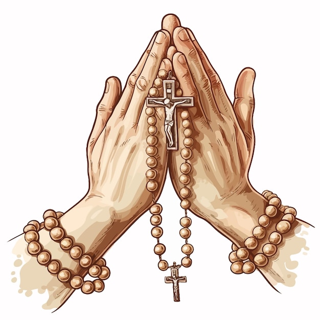 Vector hand_palms_folded_in_prayer_with_crucifix