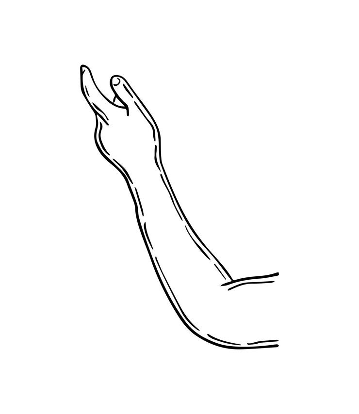 Vector hand part of the human body pointing up linear cartoon coloring book
