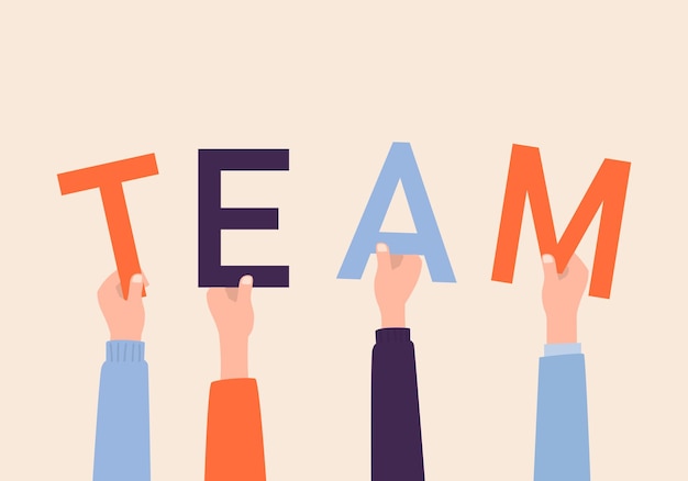 Hand people holding the word team business teamwork Successful concept vector illustration.