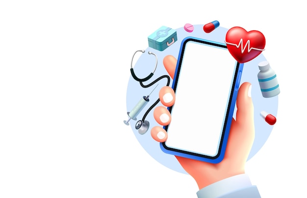 Hand phone medical service hospital registration application vector illustration