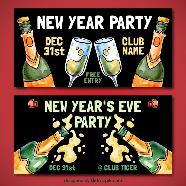 Vector hand pinted new year party invitations