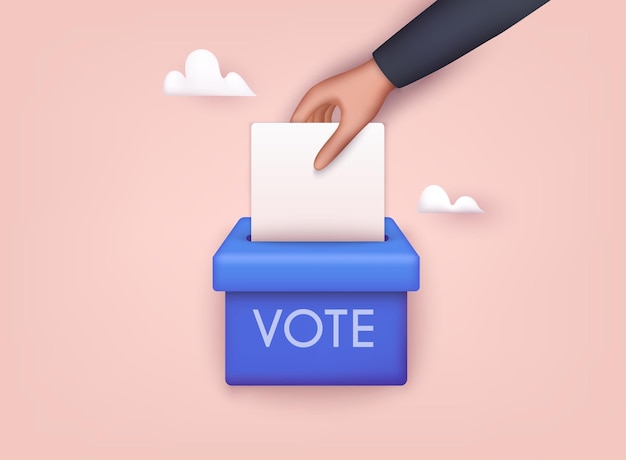 Hand plaatst stembiljet in stembus Kiesconcept 3D Web Vector Illustraties