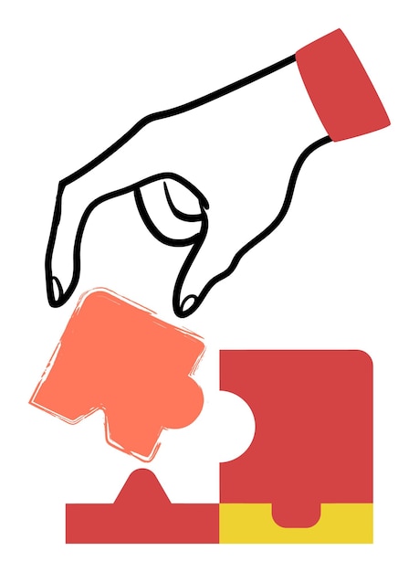 Vector hand placing puzzle piece graphic