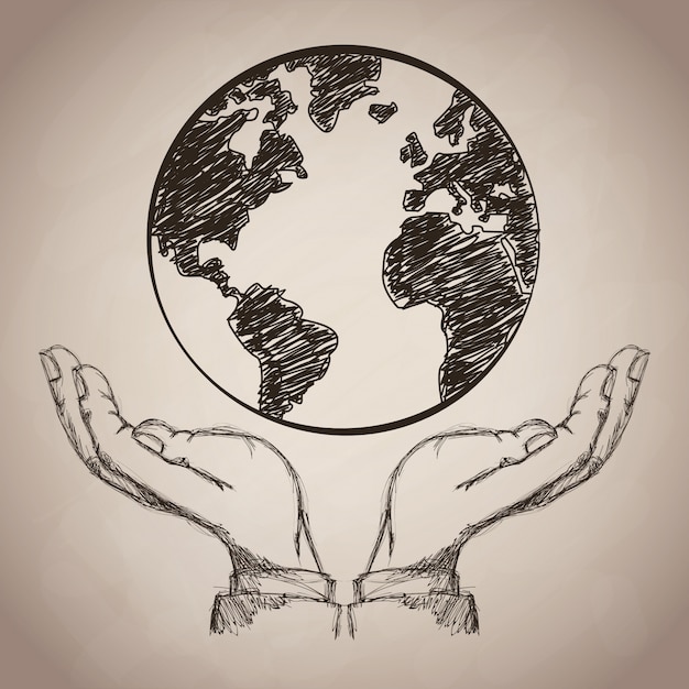 Hand planet earth business icon