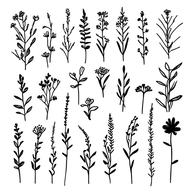 手植物コレクション植物セット スケッチ花枝手描きの美しい花