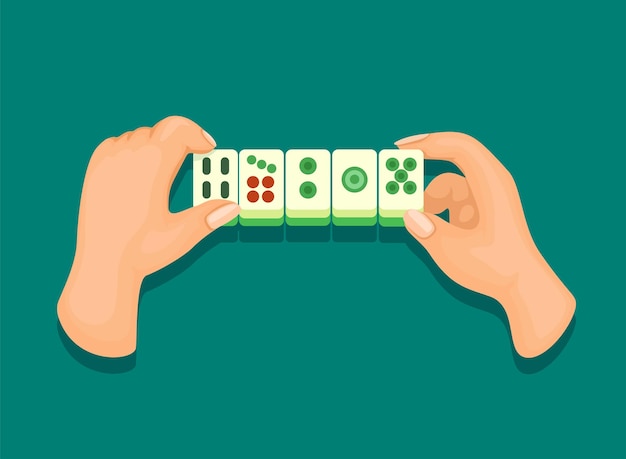 Hand playing mahjong symbol cartoon illustration vector