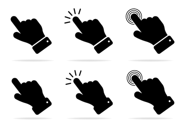 Hand pointer icon Finger click Pointer click Cursor arrow icon Clicking a computer mouse Vector illustration on a white background