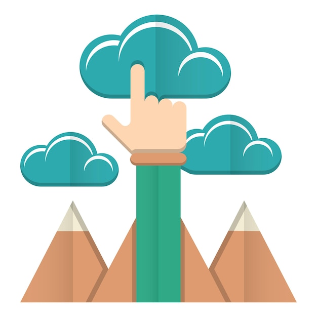 A hand pointing to a cloud with a finger pointing to it.