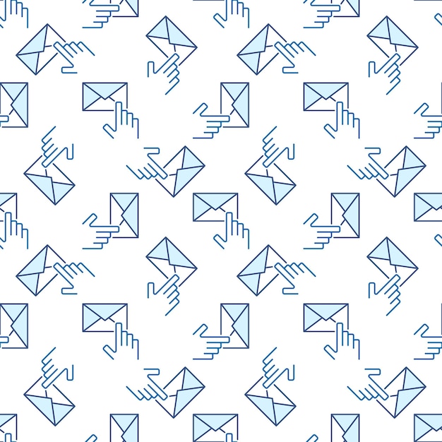 Hand pointing on Envelope vector colored seamless pattern