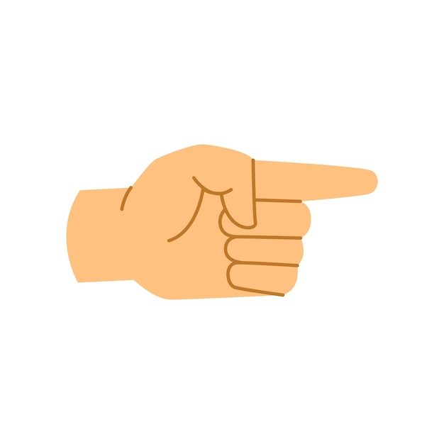 Hand pointing right by forefinger in doodle style