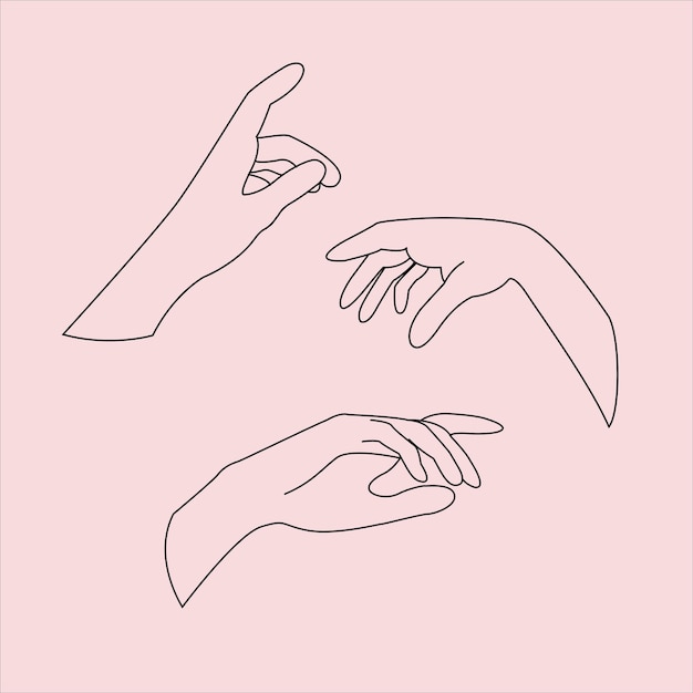 Hand pose line art vector and illustration