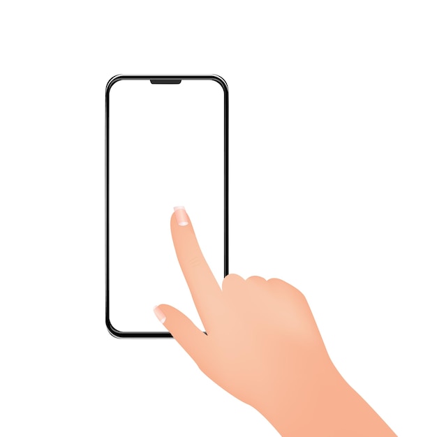 Hand presses smartphone screen vector