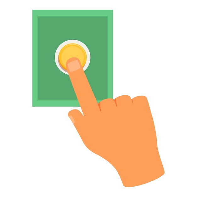 hand pressing yellow button on green panel
