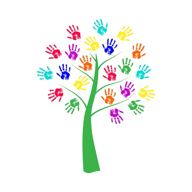 Hand print tree with colorful leaves v