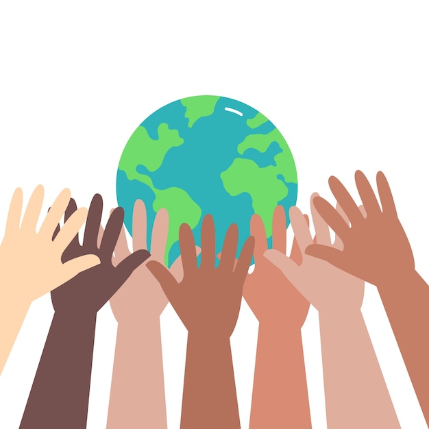 hand protect earth. different human races protect the earth together