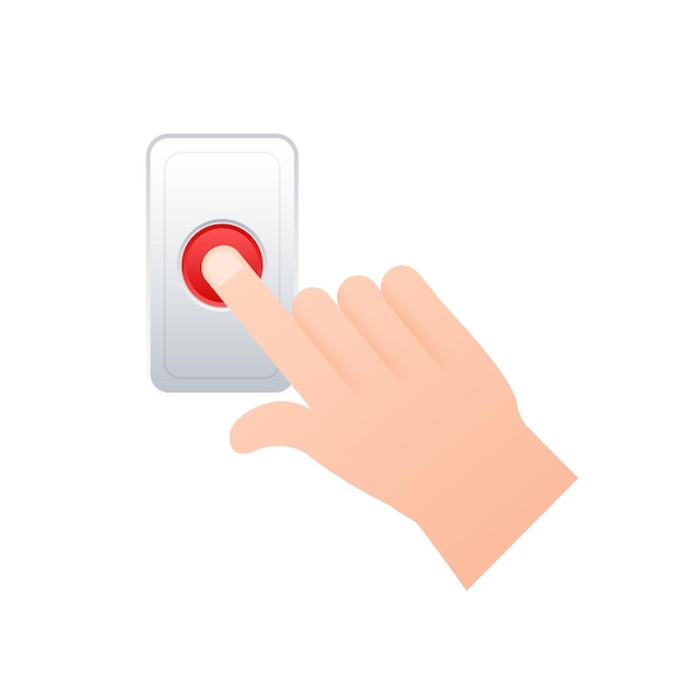 hand push the bell button at the front door flat button flat vector illustration home entrance