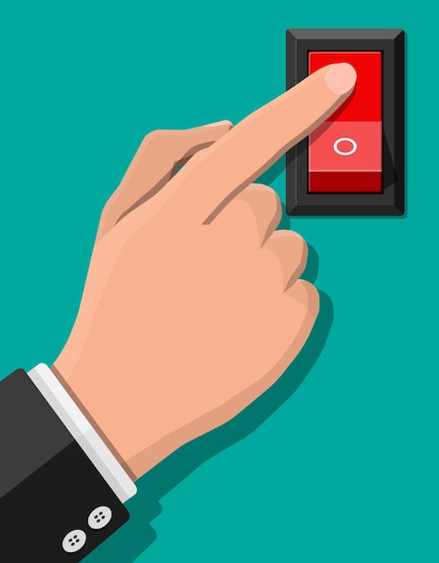 hand push button switch. electric control. classic red electric switch. square power selector. 