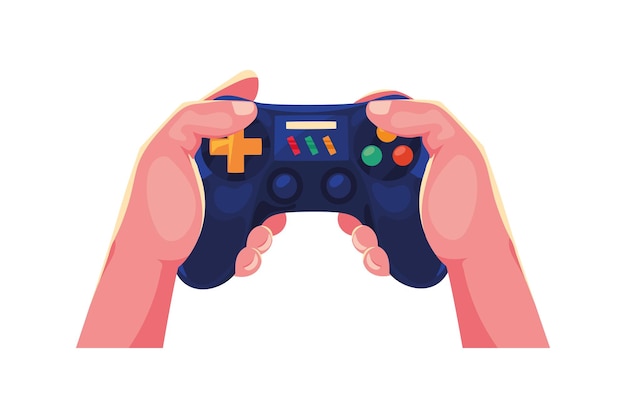 Hand pushing joystick gaming icon isolated