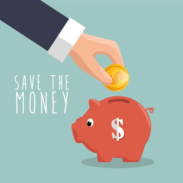 Vector hand put coin piggy save the money icon