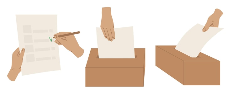 Vector a hand puts a ballot into a ballot box political democratic elections referendum presidential candidates vector illustration isolated on transparent background