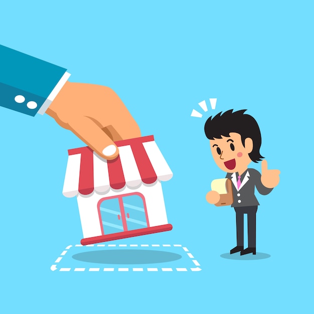 Hand putting business store to businesswoman illustration