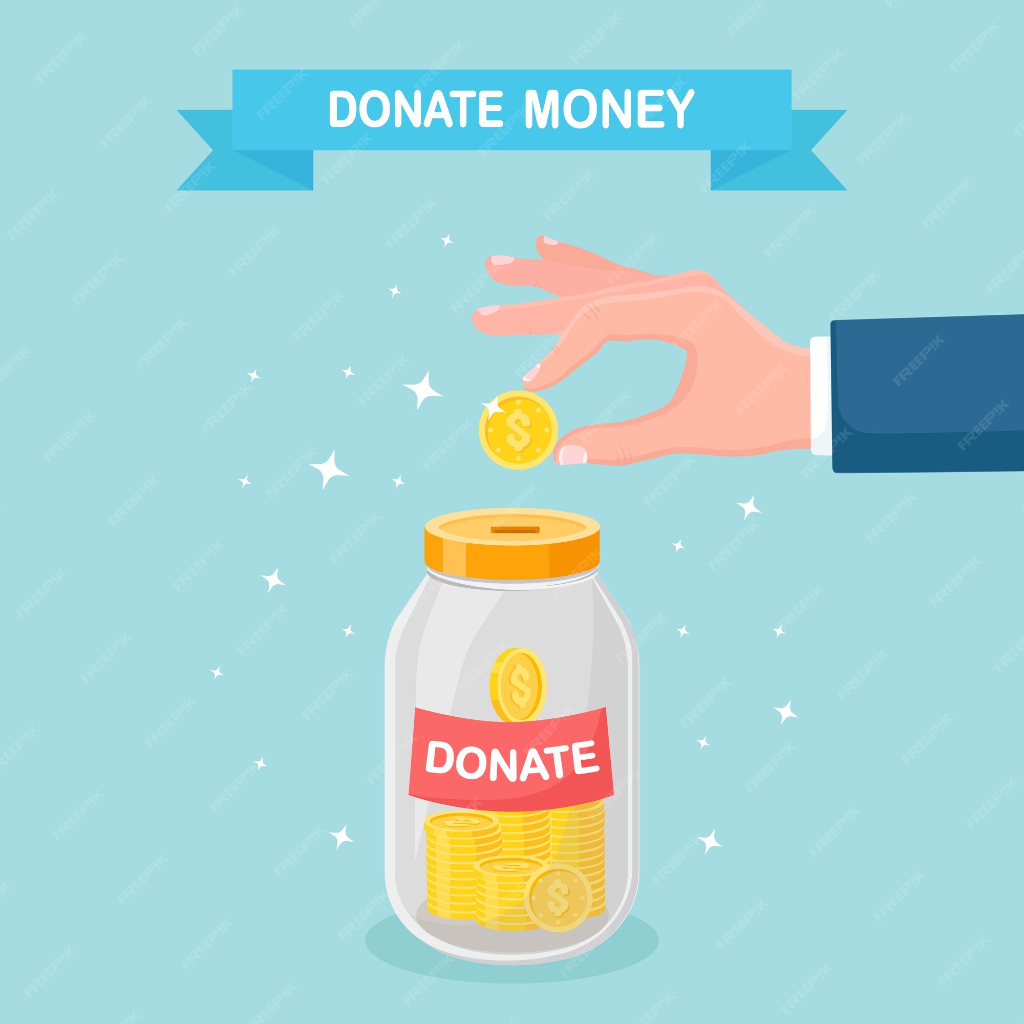 Glass jar with money and text please donate Vector Image