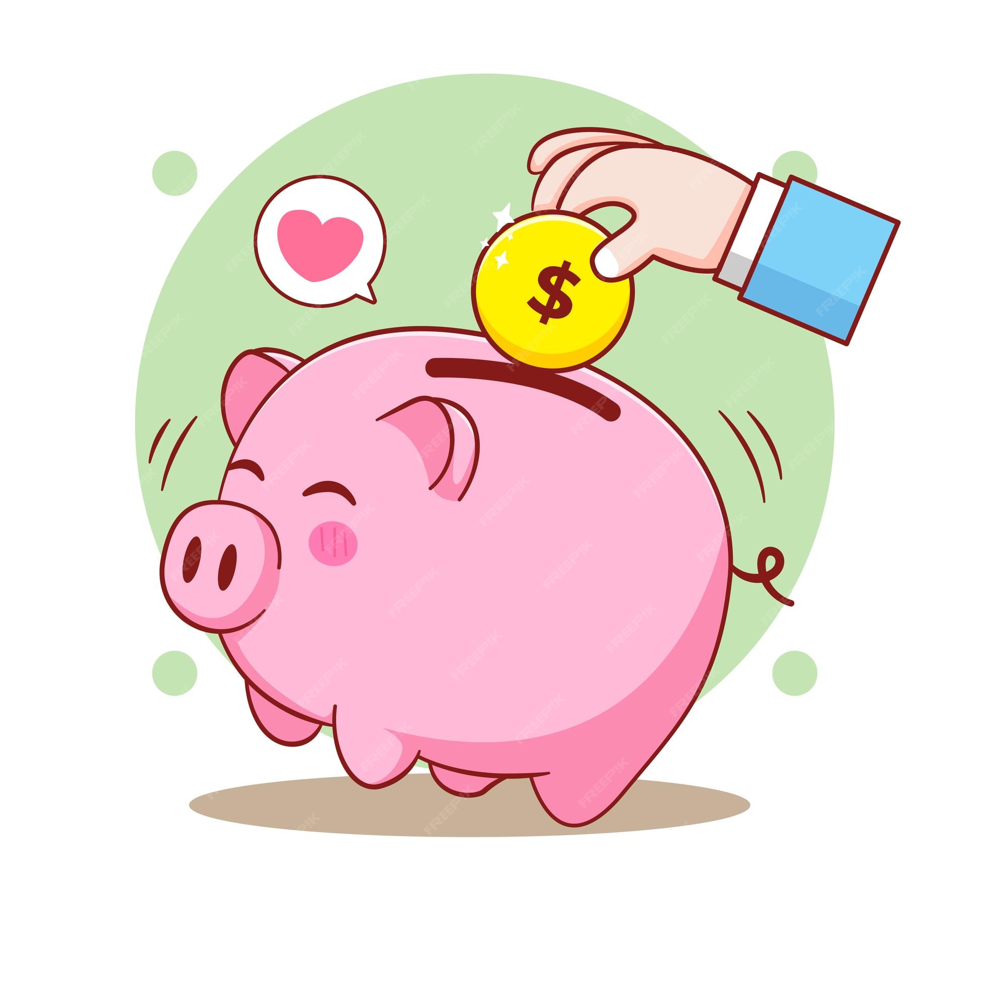 Premium Vector  Hand putting coin to pink piggy bank money savings concept