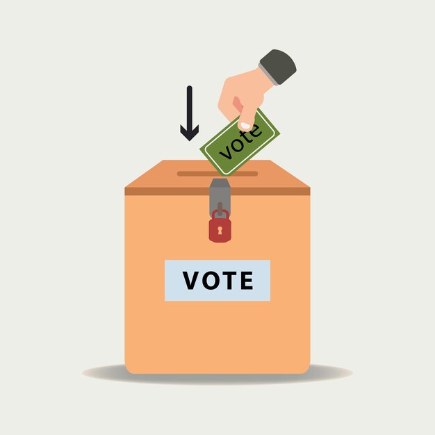 Hand putting paper in the ballot box Voting concept vector illustration