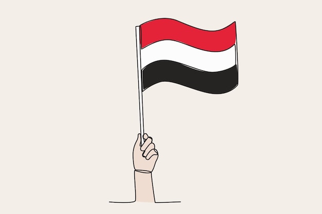 Vector a hand raised the yemen flag flag oneline drawing