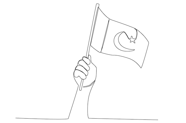 A hand raising the Pakistan flag line art