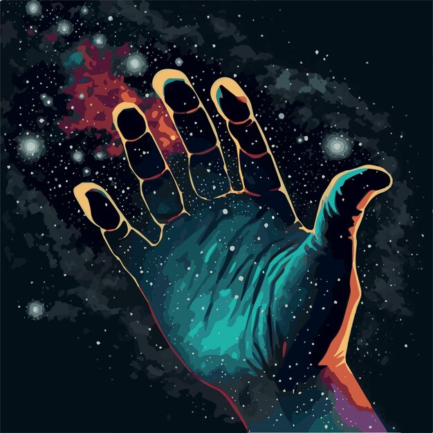 Hand reaching for the stars vector art concept Dreaming of achieving your goal Symbol of hope