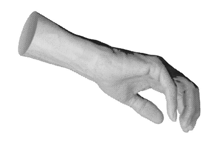 Vector hand reaching stretching to touch something halftone style vector isolated on white background