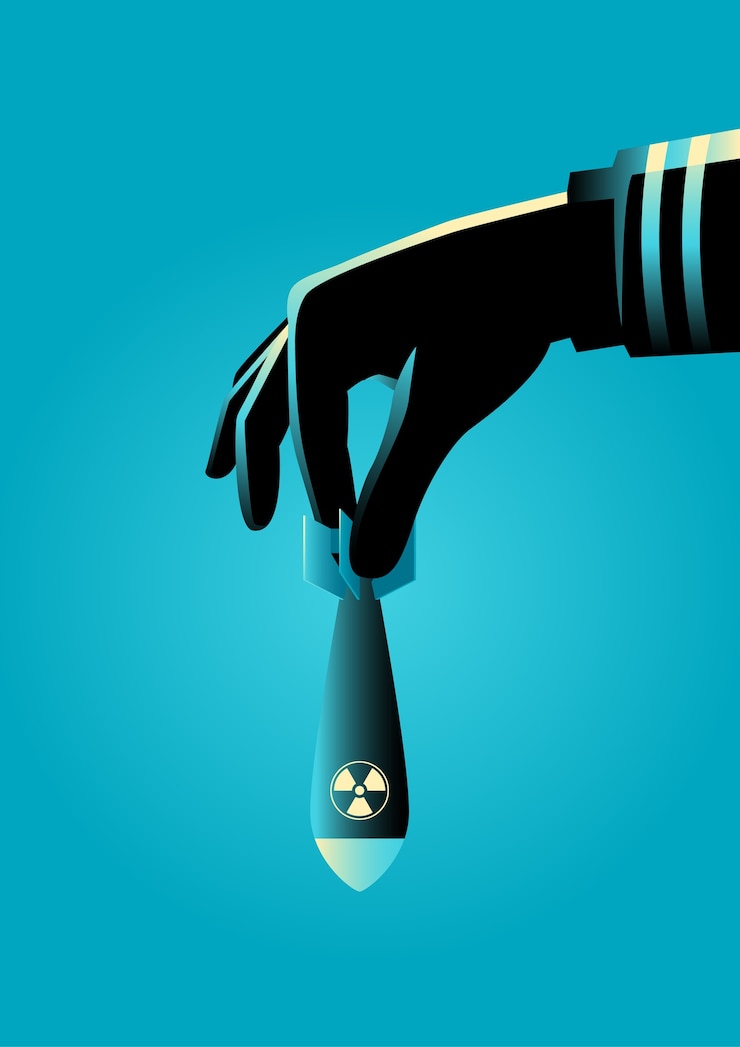 Vector hand ready to drops an atomic or nuclear bomb