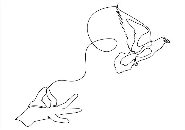 鳥を放す手。自由、平和の概念。ベクターイラスト - 連続する1行