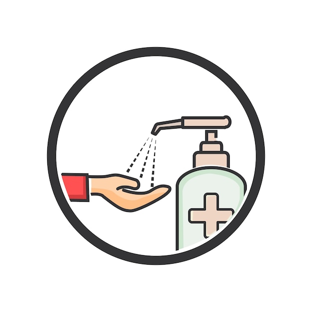 Hand sanitizer flat design antibacterial hand sanitizer isolation flat color icon in a circle vec