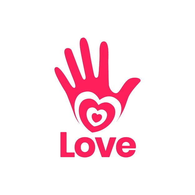 La mano dice ciao con il modello dell'illustrazione dell'icona di vettore di progettazione di logo del cuore di amore