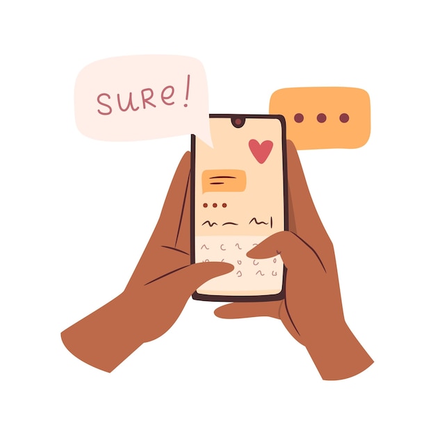 Hand schrijven liefdesbericht op smartphone chatten