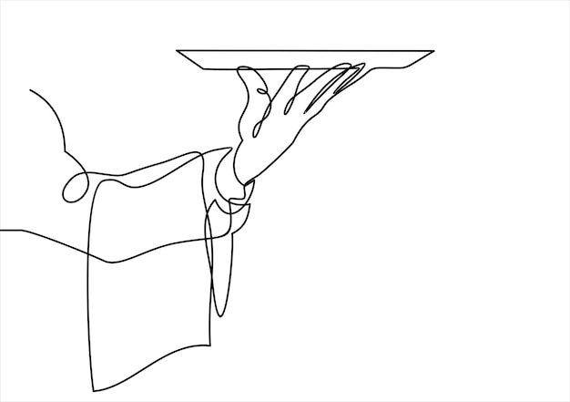 Hand Serving Tray of Foodcontinuous line drawing