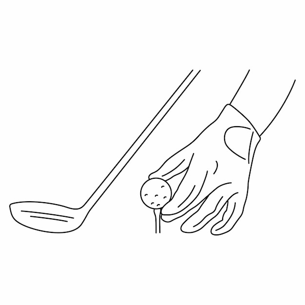 Hand setting golf ball outline vector