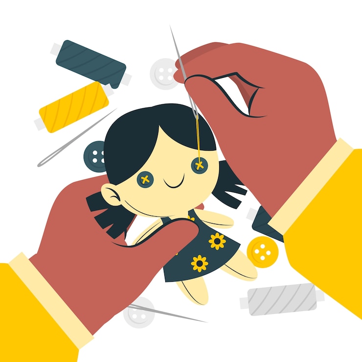 Vector hand sewing concept illustration
