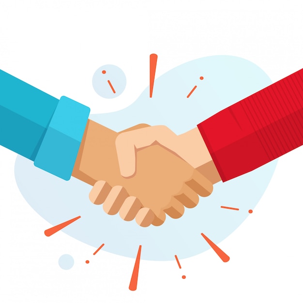 Hand shake hands partnership or friends welcome handshake vector flat cartoon illustration isolated