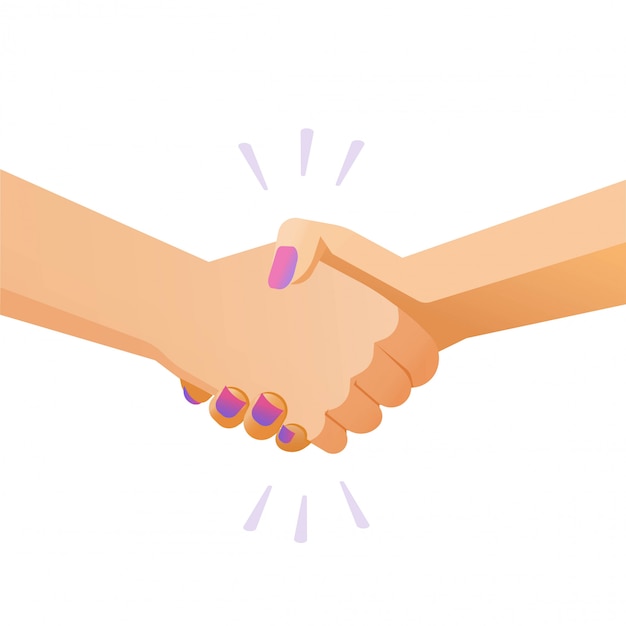 Hand shake handshake woman and man or shaking hands  flat illustration isolated