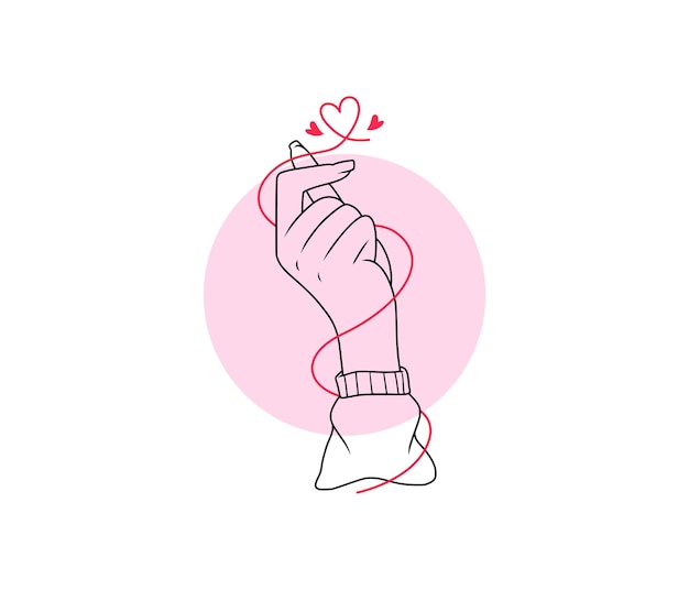 Hand shaped heart with line art style for valentine's day