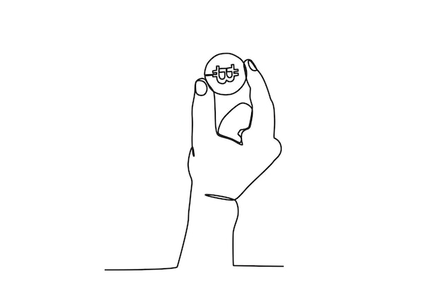 A hand showing Bitcoin Bitcoin oneline drawing