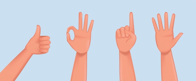 Hand showing different poses 3d vector illustration design