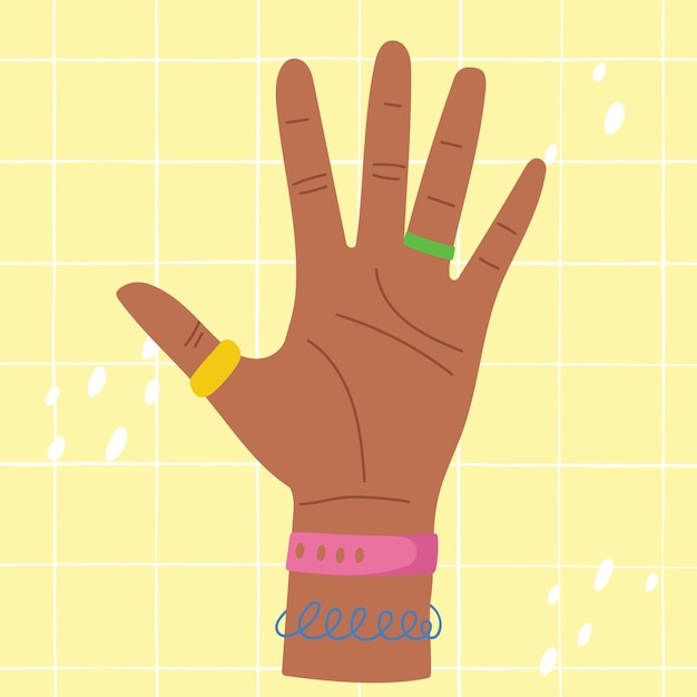 Hand showing five finger colourful illustration hand counting five