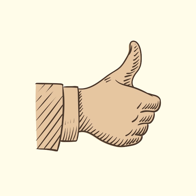 Hand showing like symbol, sketch thumbs up vector