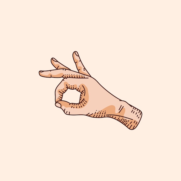 Hand showing OK sign Human hand gesture Vector illustration on an isolated brown background