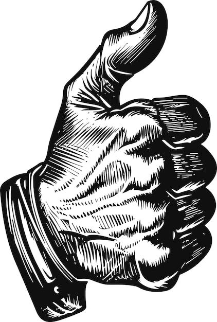 Hand showing symbol Like Making thumb up gesture Vector black vintage engraved illustration isolated on a white background