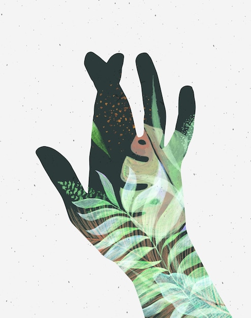 Hand silhouette floral green tones